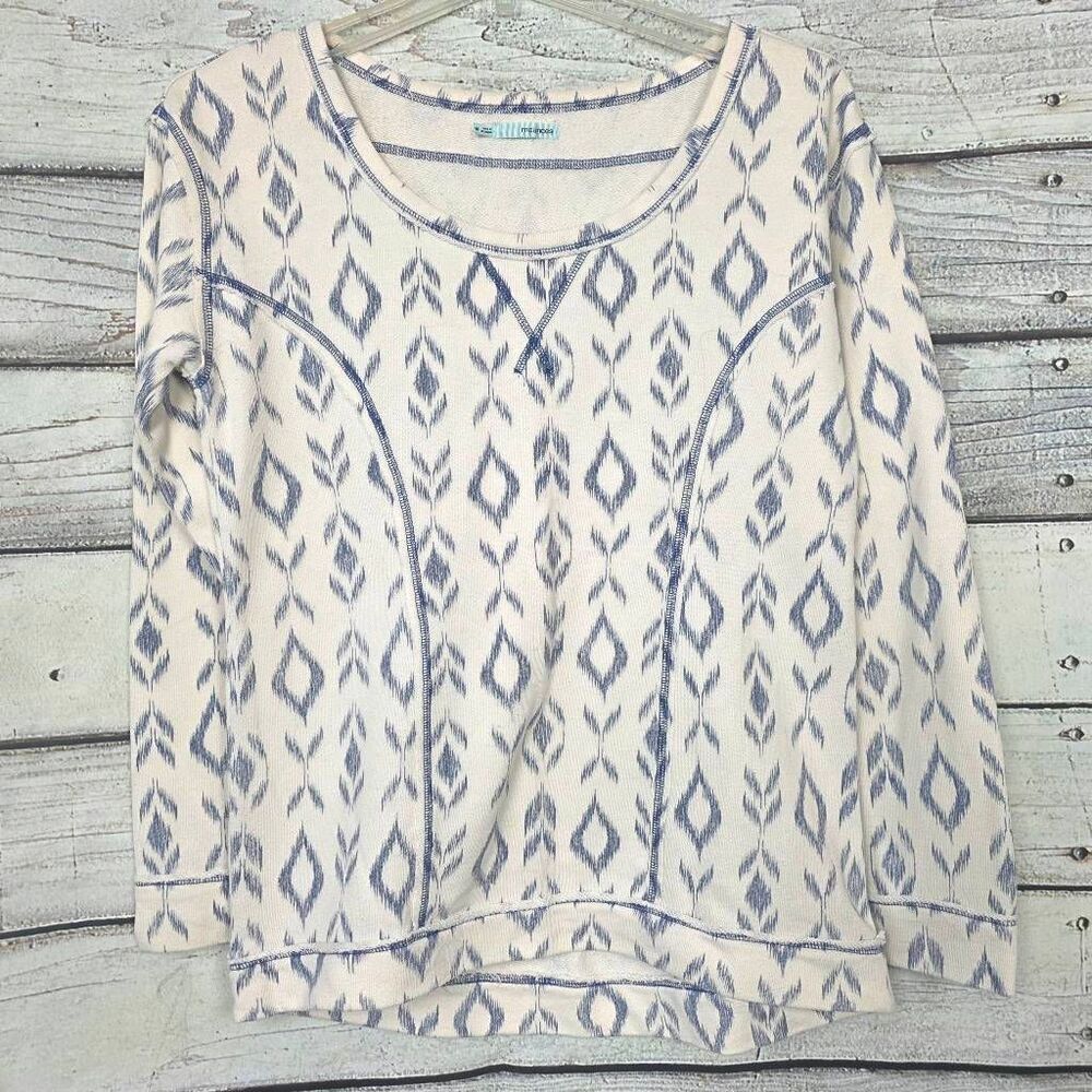 Maurices Ikat Print Sweatshirt Cream Blue Women’s M